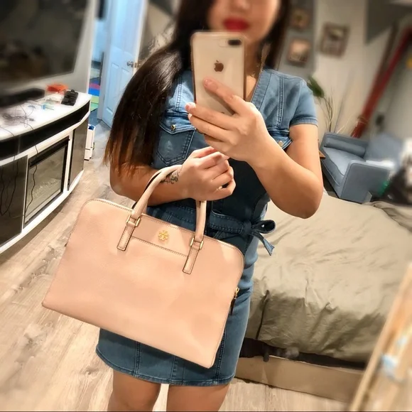 Tory Burch Georgia Double Zip Pebbled shell pink